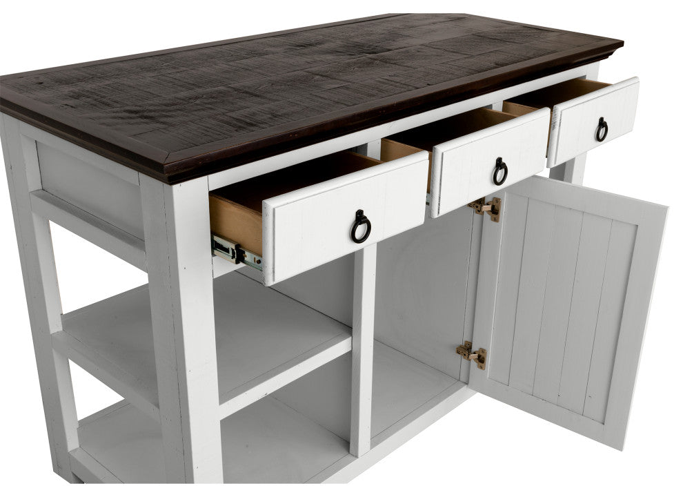60" Wide Rustic Kitchen island, Bright White
