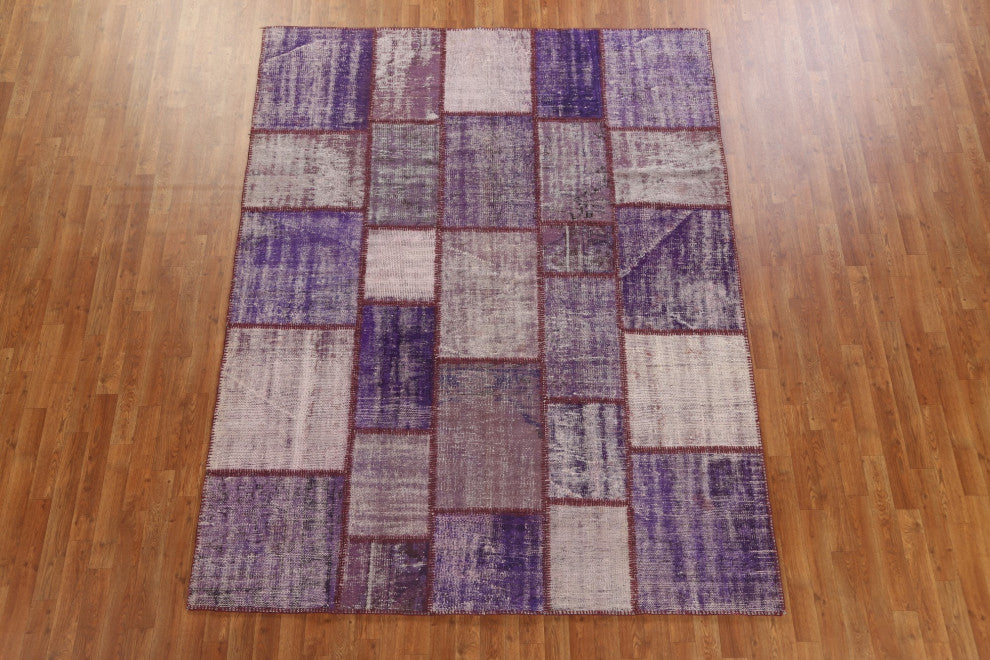 Vintage Patchwork Turkish Area Rug Hand-tufted Wool Carpet 7x9