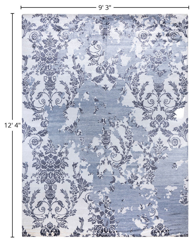 Modern, One-of-a-Kind Hand-Knotted Area Rug - Blue, 9' 3" x 12' 4"