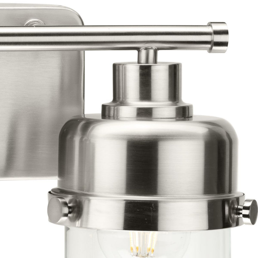Beckner Collection 2-Light Brushed Nickel Clear Glass Bath Light