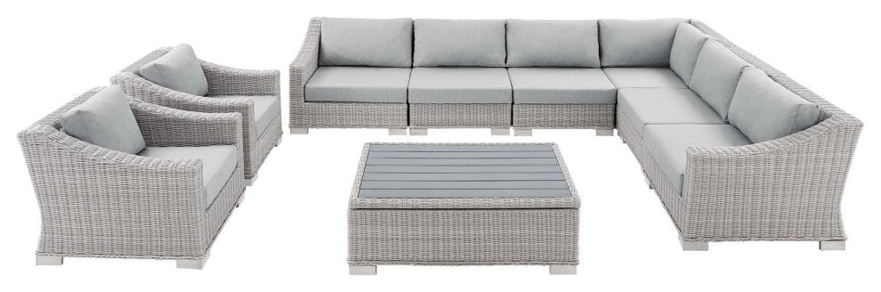 Lounge Sectional Sofa Chair Table Set, Rattan, Wicker, Gray, Outdoor