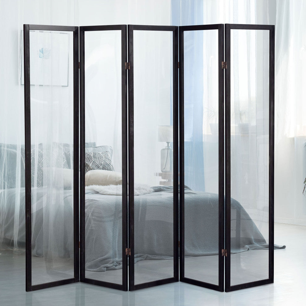 6' Tall Clear Screen Black, 5 Panel