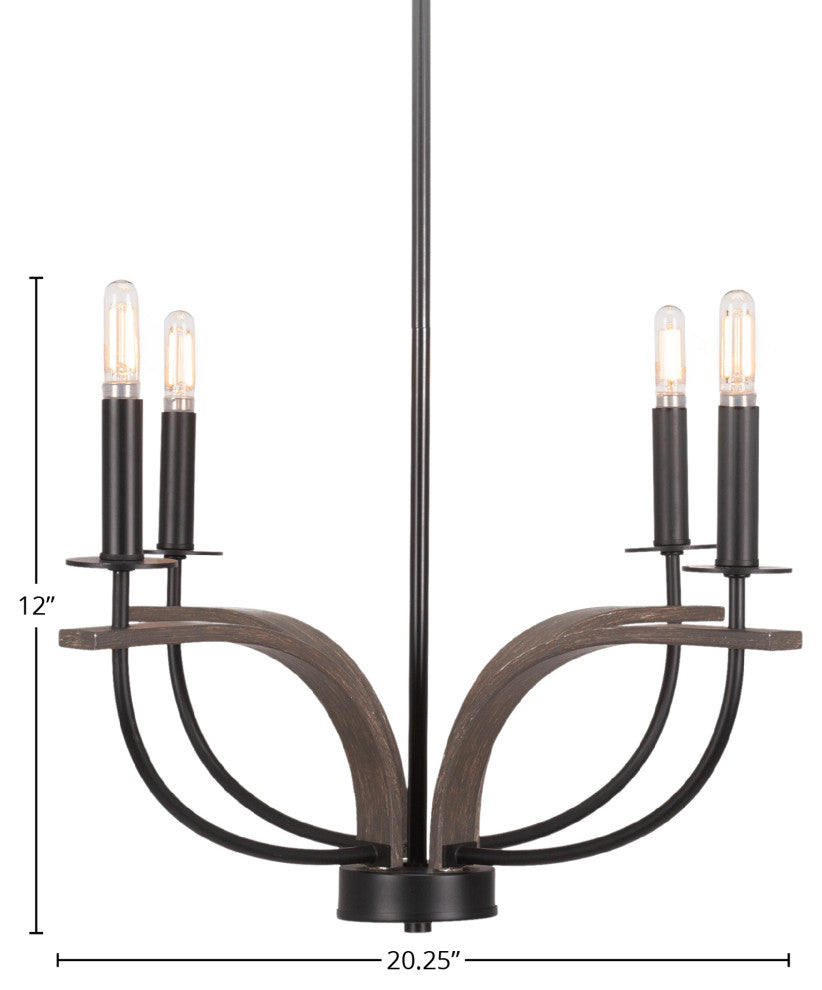 Monterey Uplight 4-Light Chandelier, Matte Black & Painted Distressed Wood-look