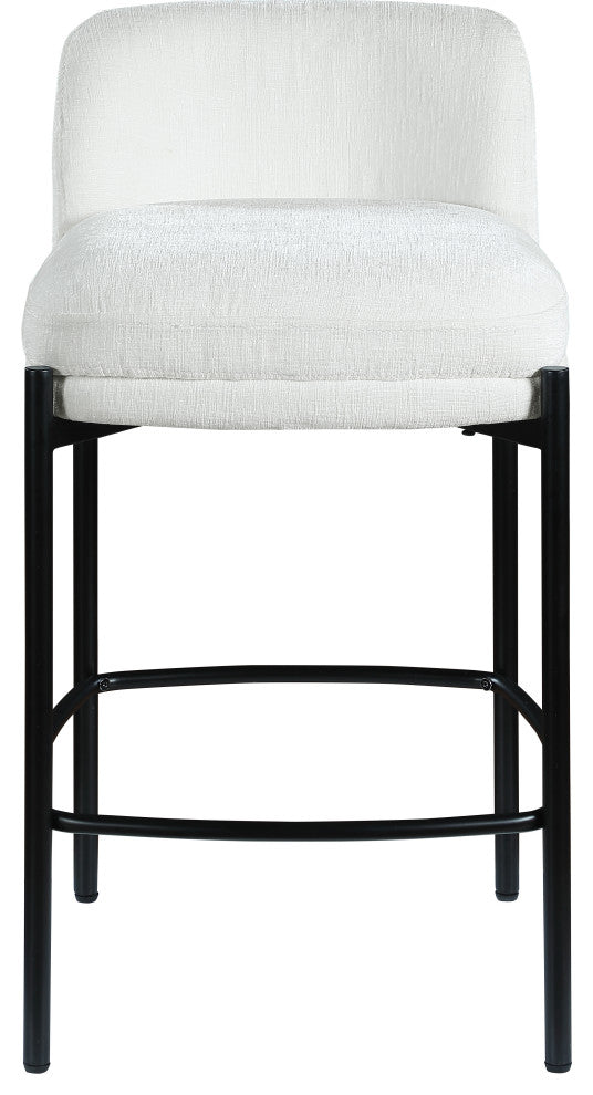 Burton Chenille Fabric Upholstered Stool (Set of 2), Cream
