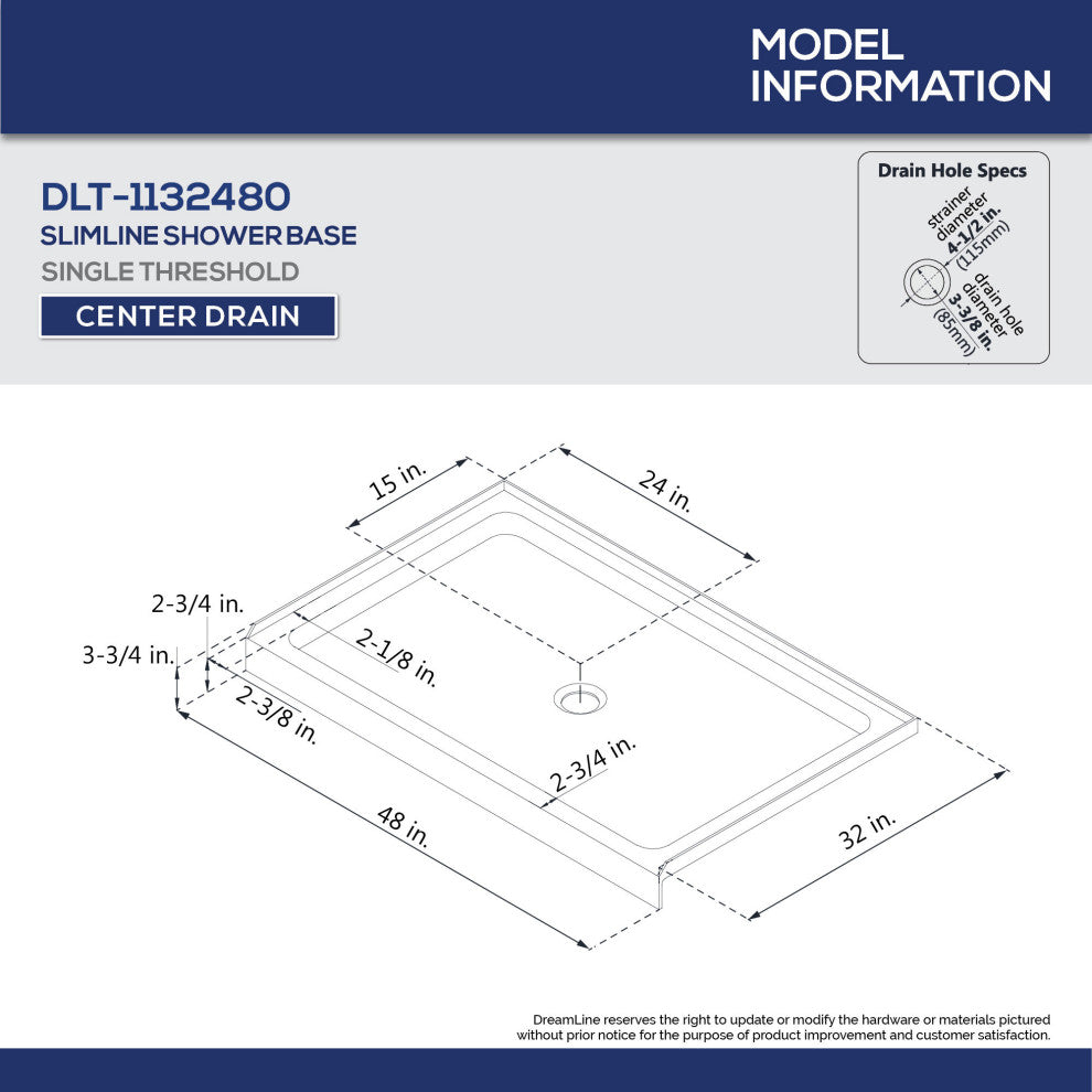 DreamLine 32x48x76 3/4 CD Acrylic Shower Base, QWALL-5 Backwall Kit White