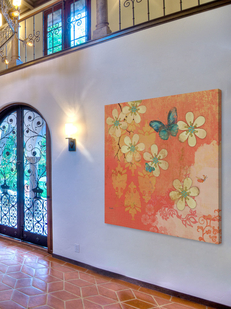 "Multi Blossoms Butterfly" Painting Print on Canvas by Evelia