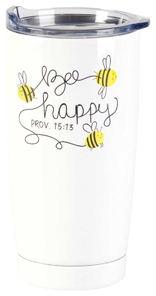 Bee Happy Proverbs 15:13, White, Tumbler, 20 Oz