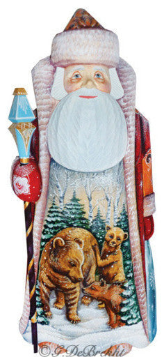 Artistic Wood Carved Santa Claus Waking Grizzlies Sculpture