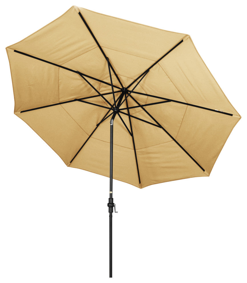 11' Stone Black Collar Tilt Crank Aluminum Umbrella, Sunbrella, Wheat