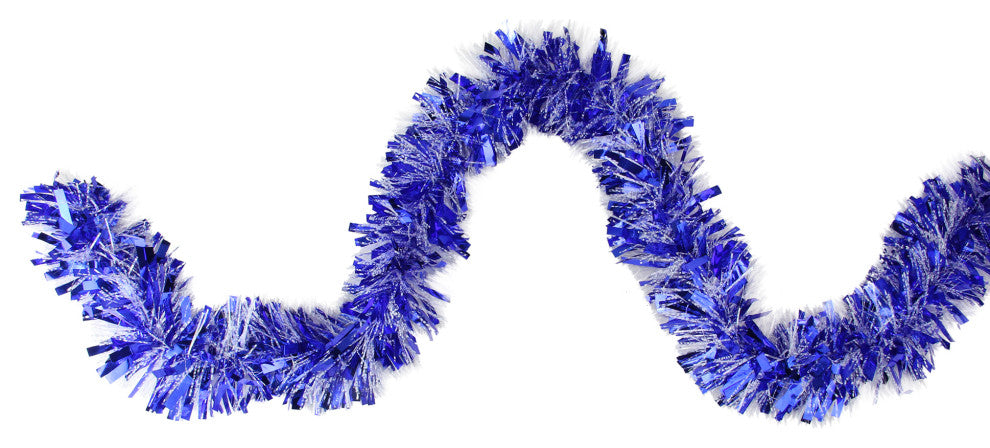 12' Blue Snowblush Wide Cut Christmas Tinsel Garland Unlit