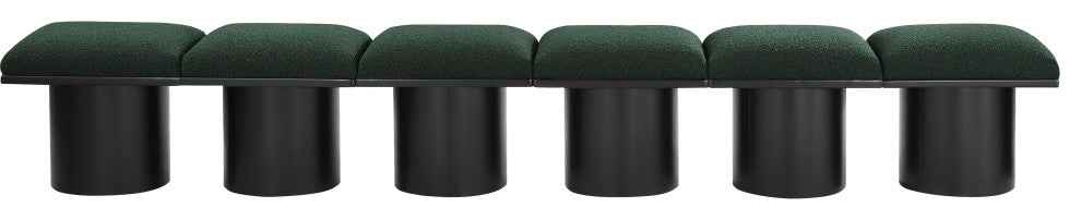 Pavilion Boucle Fabric Upholstered 6-Piece Modular Bench, Green, Black Finish