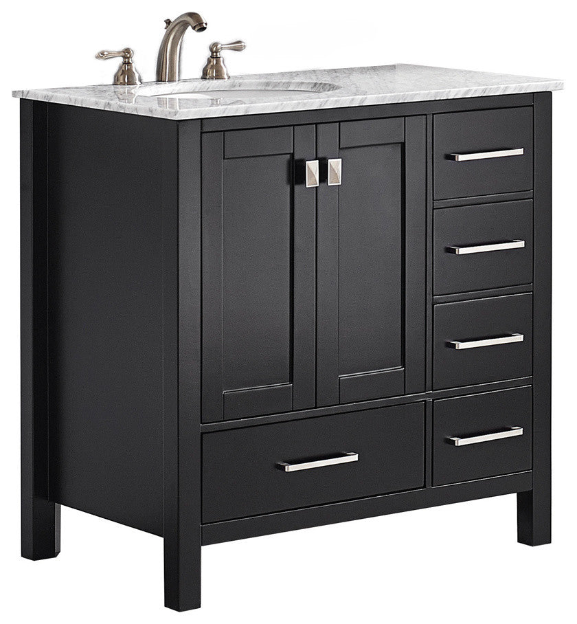 Gela 36" Vanity in Espresso with Carrara White Marble Countertop Without Mirror