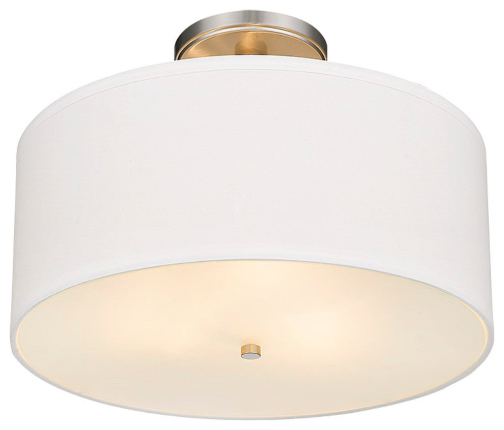 3 Light Semi-Flush Drum Shaped Lighting Fixture, Satin Nickel