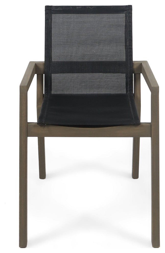 GDF Studio Jimmy Outdoor Acacia Wood Dining Chairs, Set of 2, Gray + Black