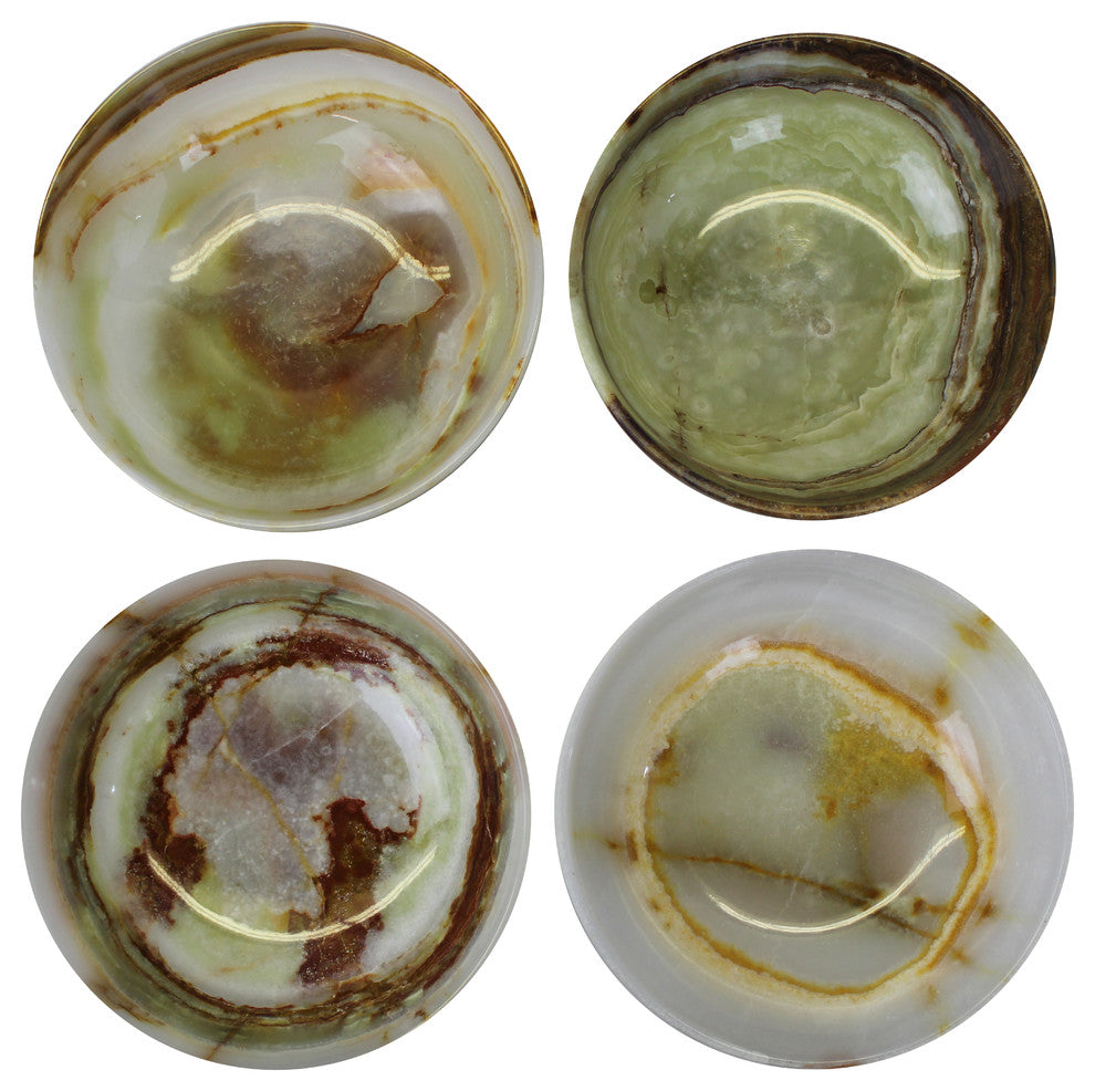 Natural Geo Decorative Handcrafted 6" Onyx Bowl, Set of 4