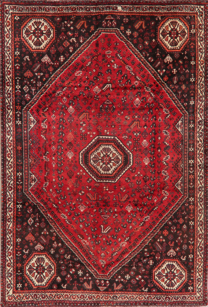 Consigned, Hand-Knotted Vintage Oriental Traditional Persian Area Rug, Red, 7x11