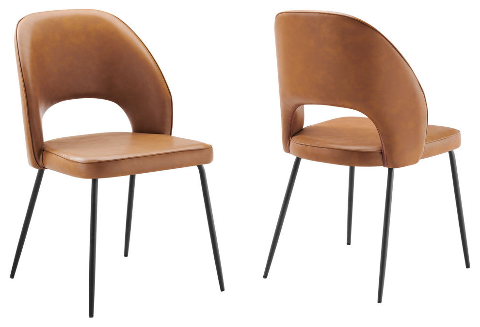 Nico Vegan Leather Dining Chair Set of 2 Black Tan