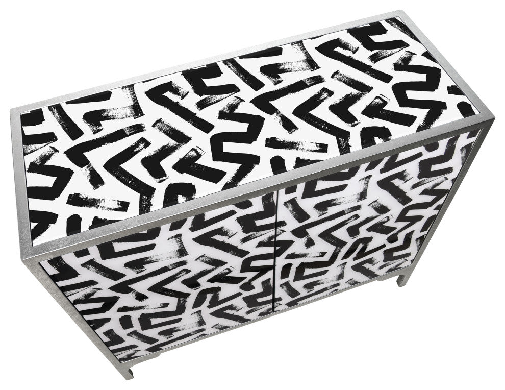 "Intertwined" Cabinets Console Table on Beveled Printed Art Glass, Frame