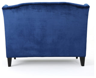 GDF Studio Leona Traditional High Back Tufted Winged Fabric Loveseat, Navy Blue