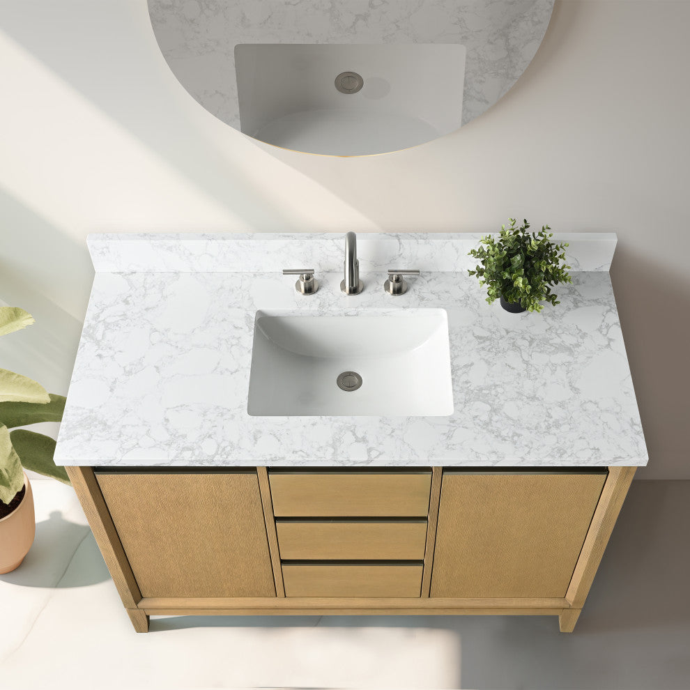 Vanity Art Bathroom Vanity With Sink, Natural Oak, 48" Single