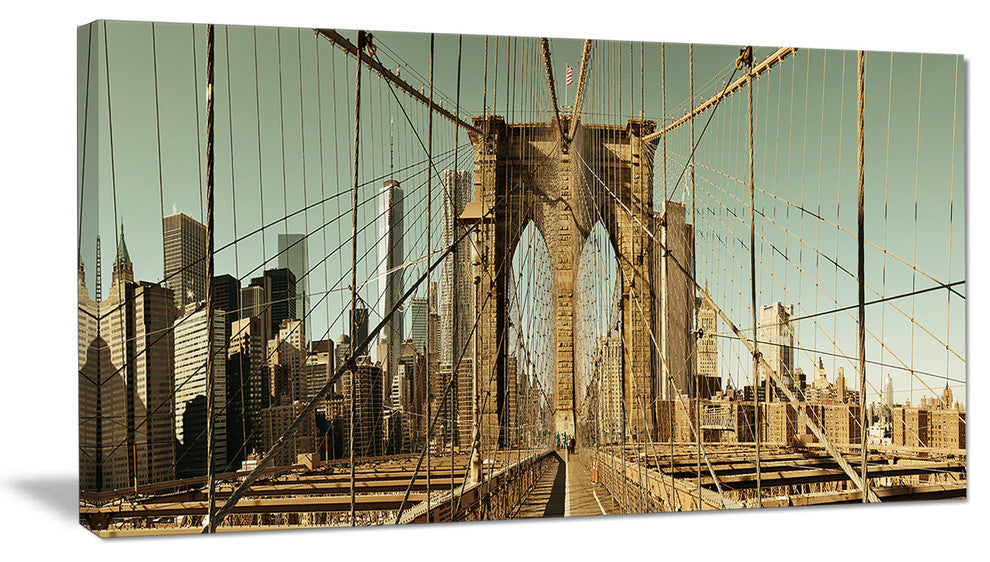 "Manhattan Bridge in New York Brown" Canvas Print60"x28", 1 Panel