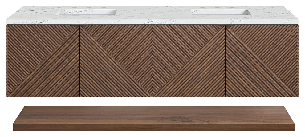 James Martin Marcello Bath Vanity, Chestnut, 72", Ethereal Noctis, Three-Hole