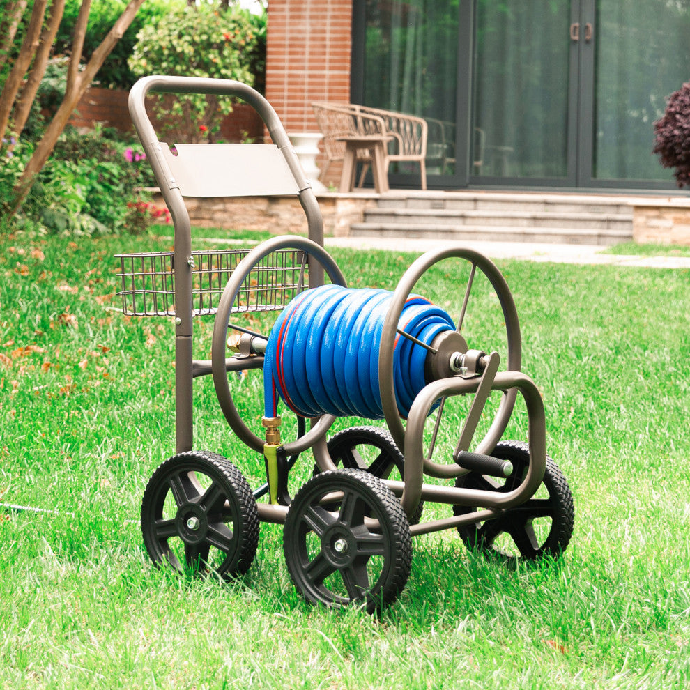 36"H 250 ft. Steel Gray 4-Wheel Garden Hose Reel Cart