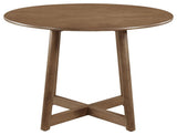 Round Wooden Dining Table With Interlocking Open Leg, Light Walnut