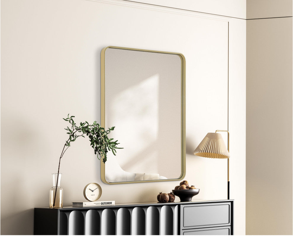 Home Living Contour Metal Rectangle Mirror 30x40, Brass