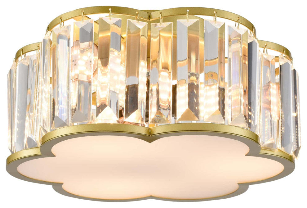 Modern Crystal Ceiling Light Fixture Gold, 3-Light