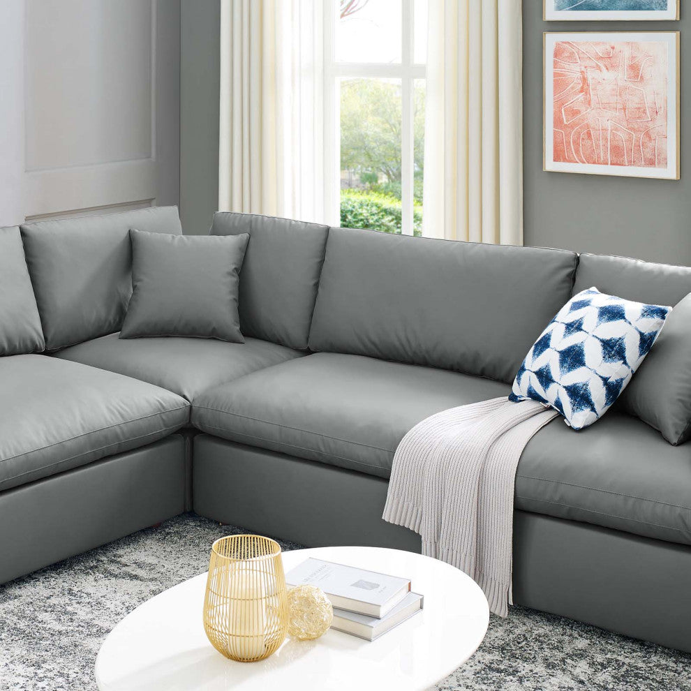 Sectional Sofa Set, Faux Vegan Leather, Gray, Modern, Lounge Hospitality