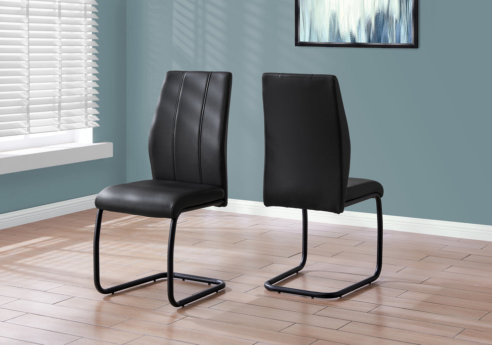 Dining Chair, Set Of 2, Side, Upholstered, Pu Leather Look, Metal, Black