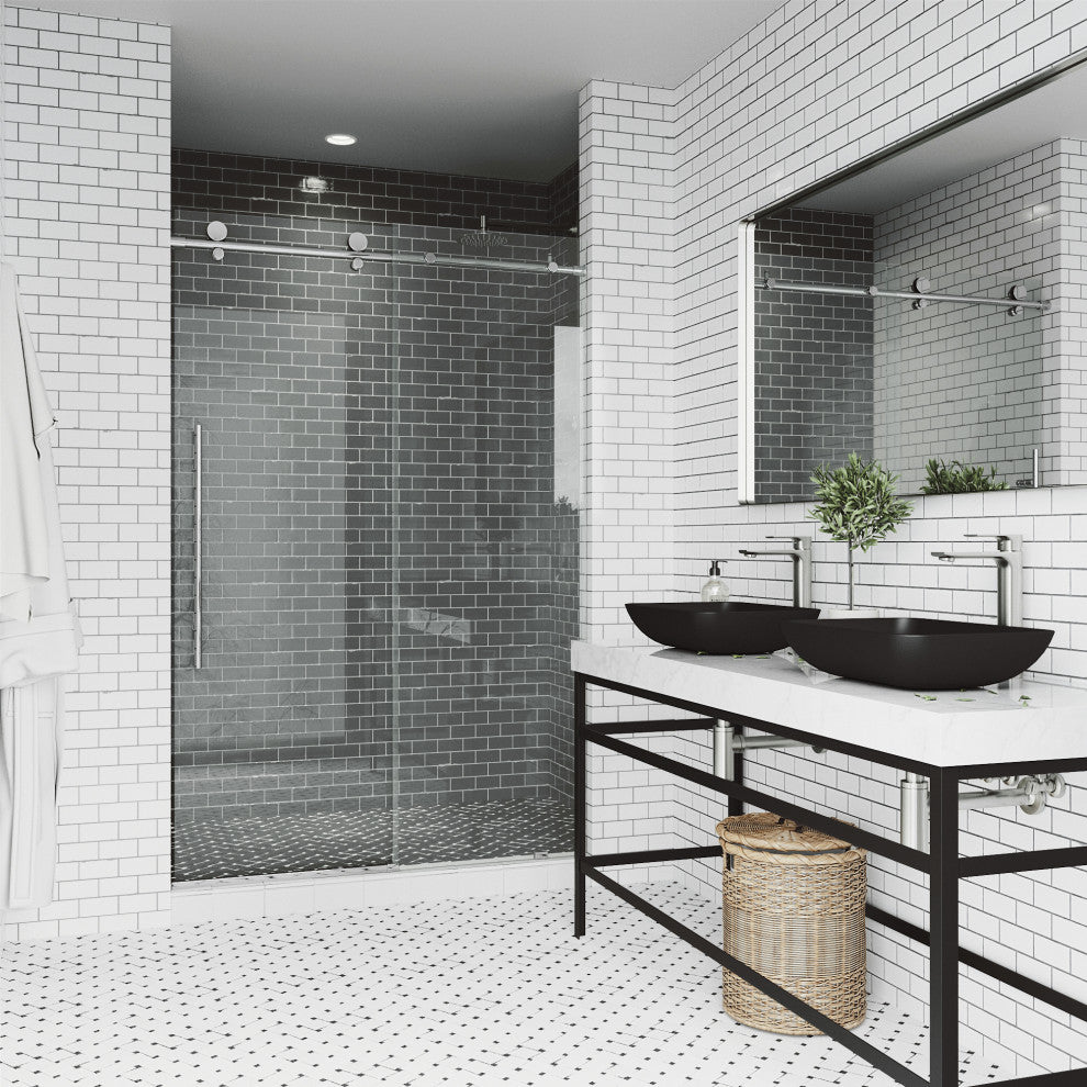 VIGO Elan E-Class 60" to 64" W x 76" H Frameless Sliding Shower Door, Chrome