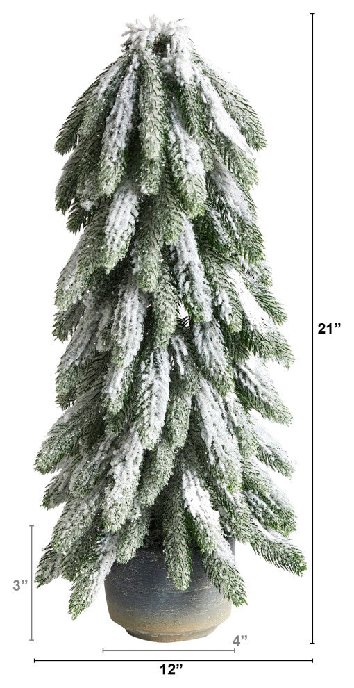 Nearly Natural T3367 21 Flocked Artificial Christmas Tree in Decorative Planter