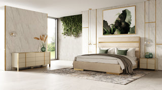 Cartier Beige Velvet + Brushed Brass 4-Piece Bedroom Set, California King