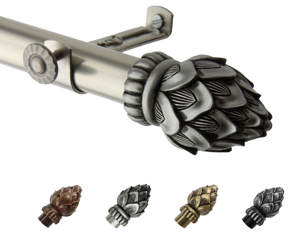 Bud Curtain Rod, Satin Nickel, 120-170"
