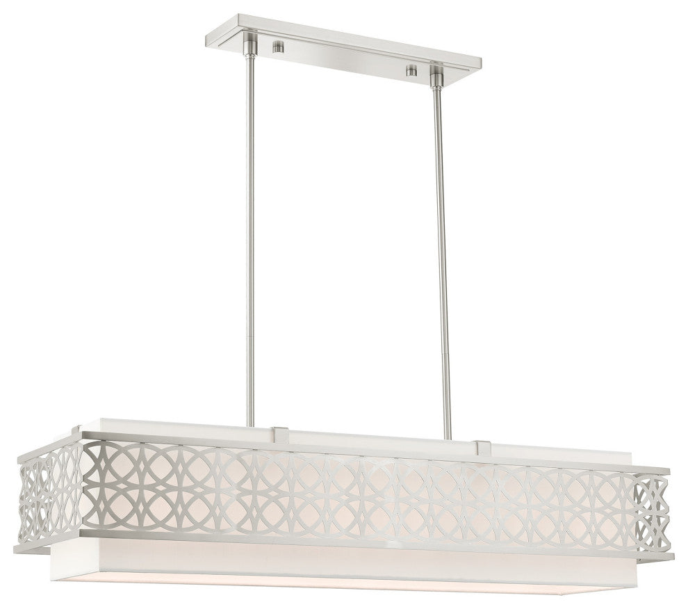Brushed Nickel Fretwork, Ornamental, Sophisticated Linear Chandelier