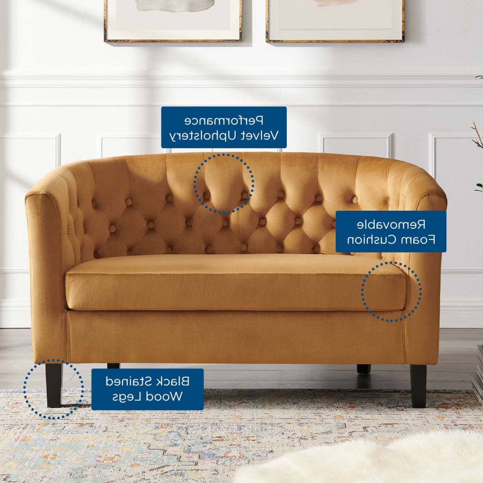 Loveseat Sofa, Velvet, Brown, Modern, Living Lounge Room Hotel Lobby Hospitality
