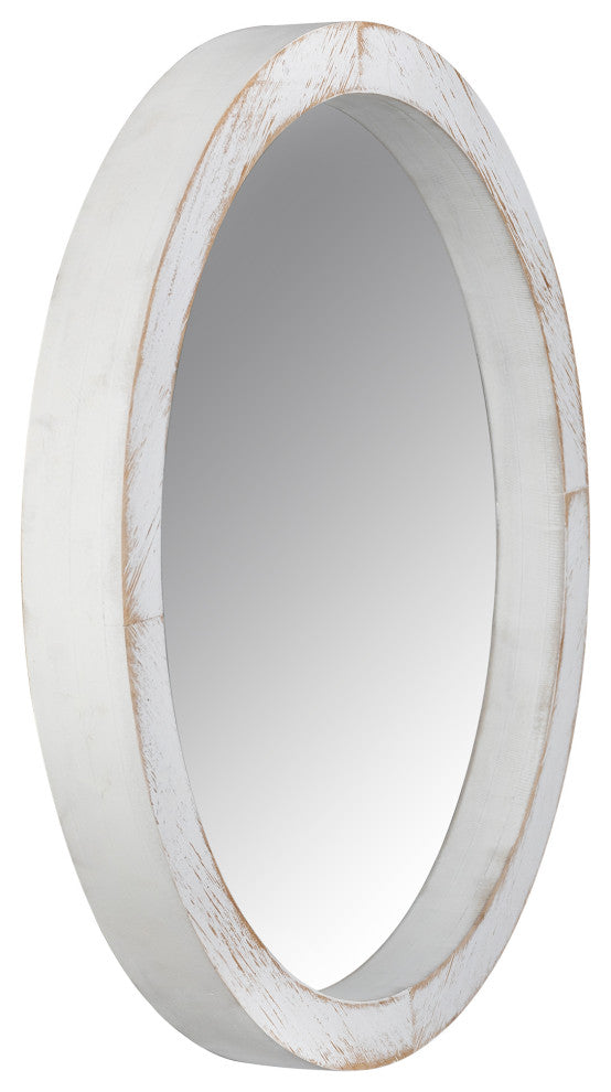 Modern Farmhouse Rustic White Wash Round Wall Mirror