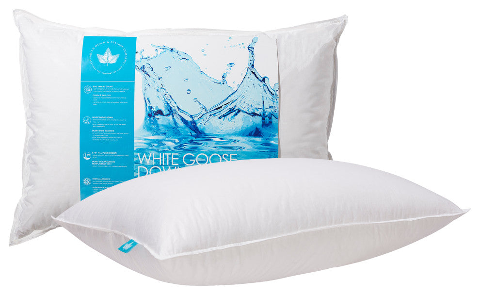 White Goose Down Pillow, Queen, Firm Support