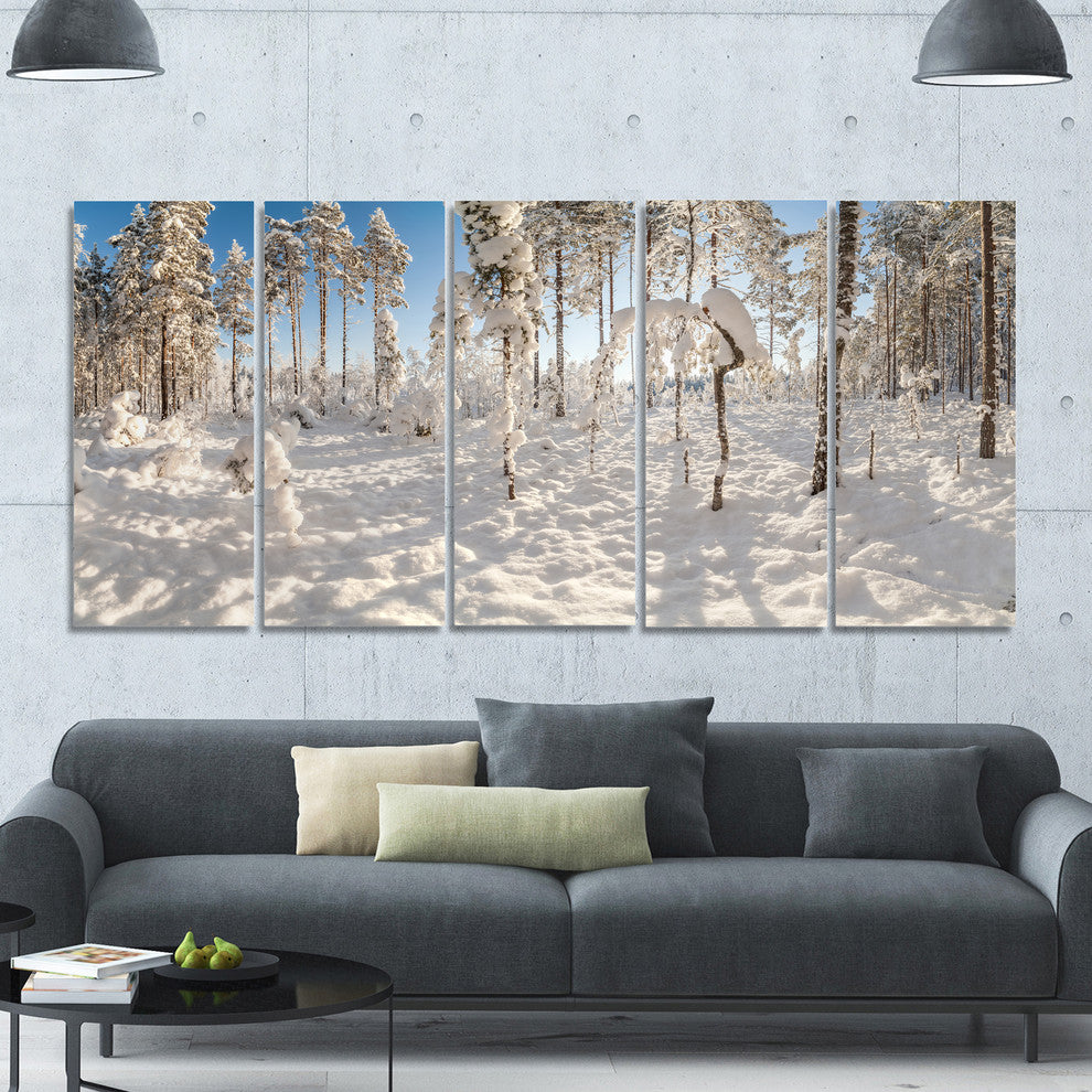 Winter Snow Covered Wood, Landscape Canvas Art Print, 60"x28", 5 Panels
