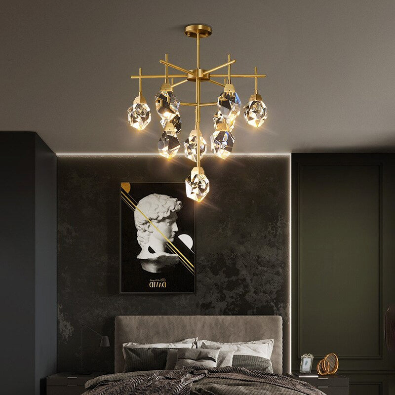 Gold Diamond Crystal Three Layer Led Copper Creative Chandelier, 10lights