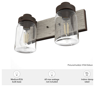 Devon Park Onyx Bengal and Barnwood With Clear Glass 2 Light Vanity Wall