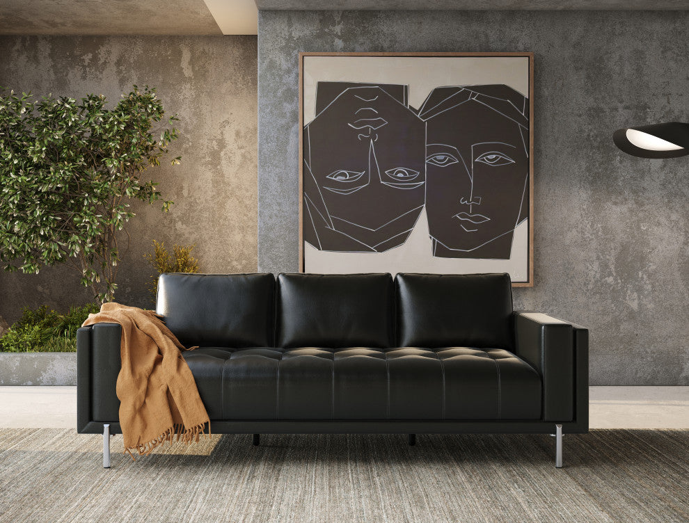 Divani Casa Schmidt Modern Black Leather Sofa