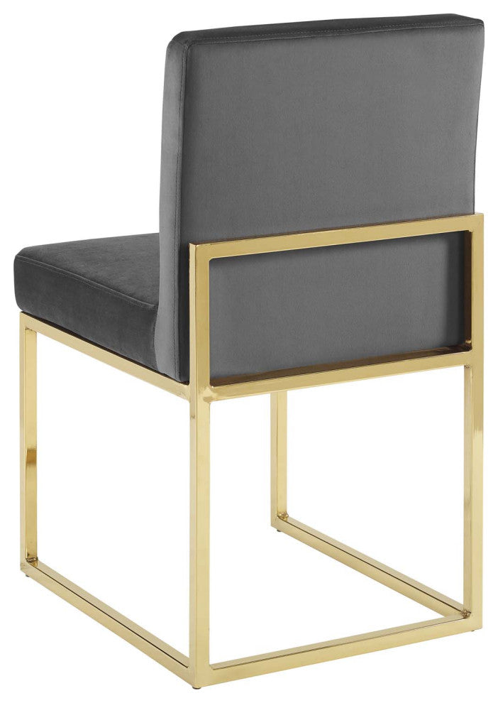 Tufted Side Dining Chair, Velvet, Metal, Gold Gray, Cafe Bistro Restaurant