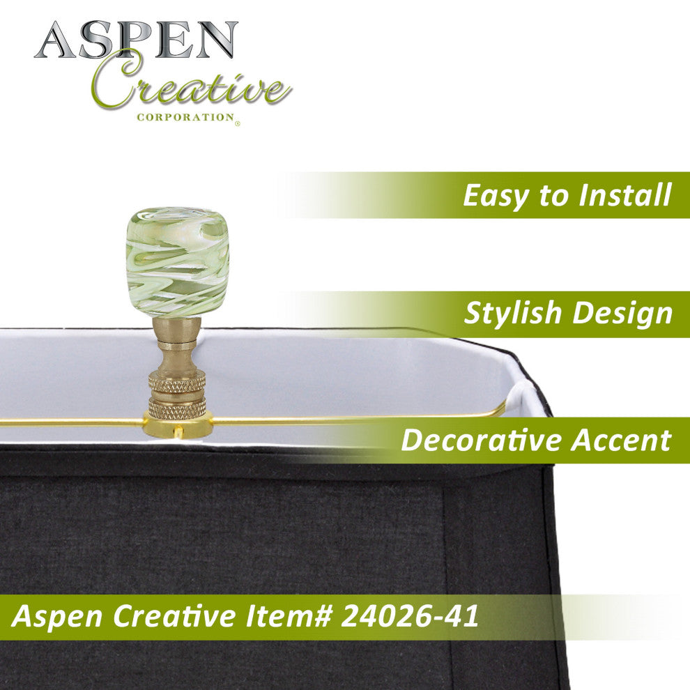 Aspen Creative 24026-X, Clear w/Green Grain Glass Lamp Finial, Copper, 2" Tall, Clear & Green, Pack Set of 1