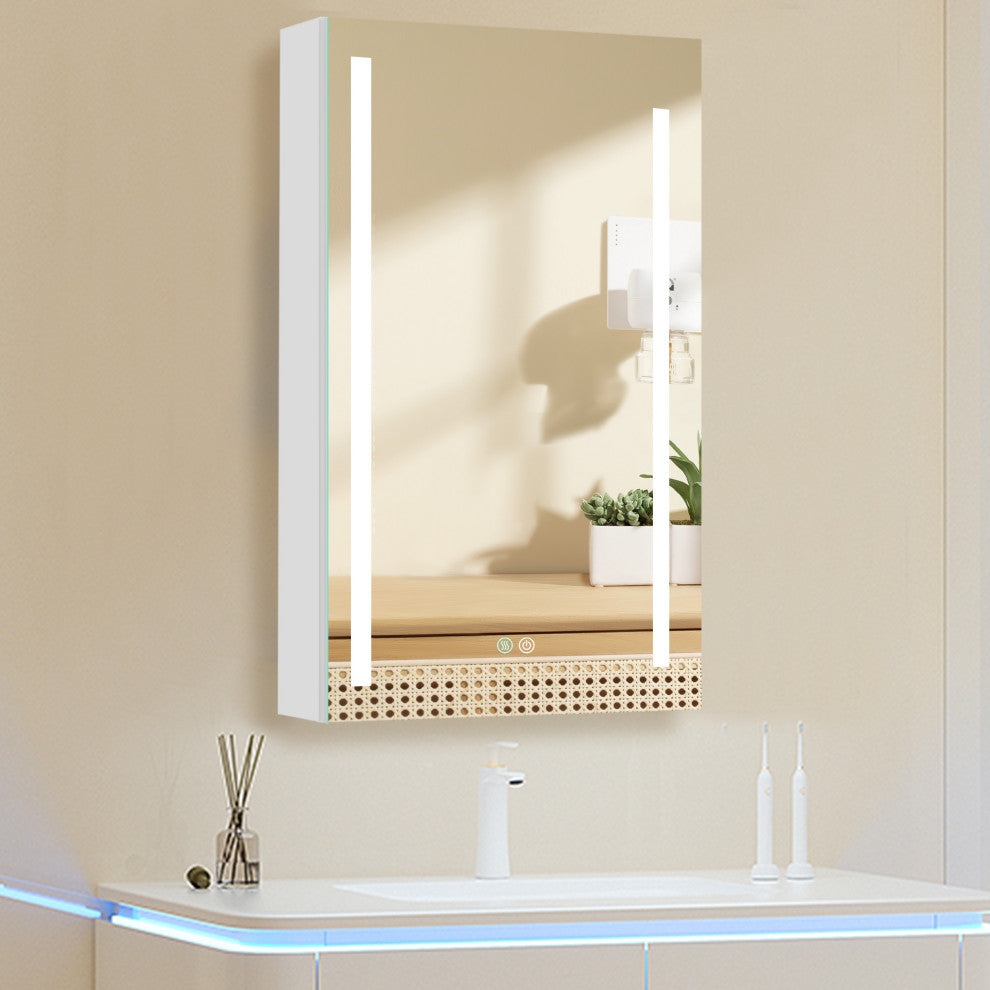 20 in. W x 30 in. H Aluminum Surface Mount Medicine Cabinet with Lighted Mirror