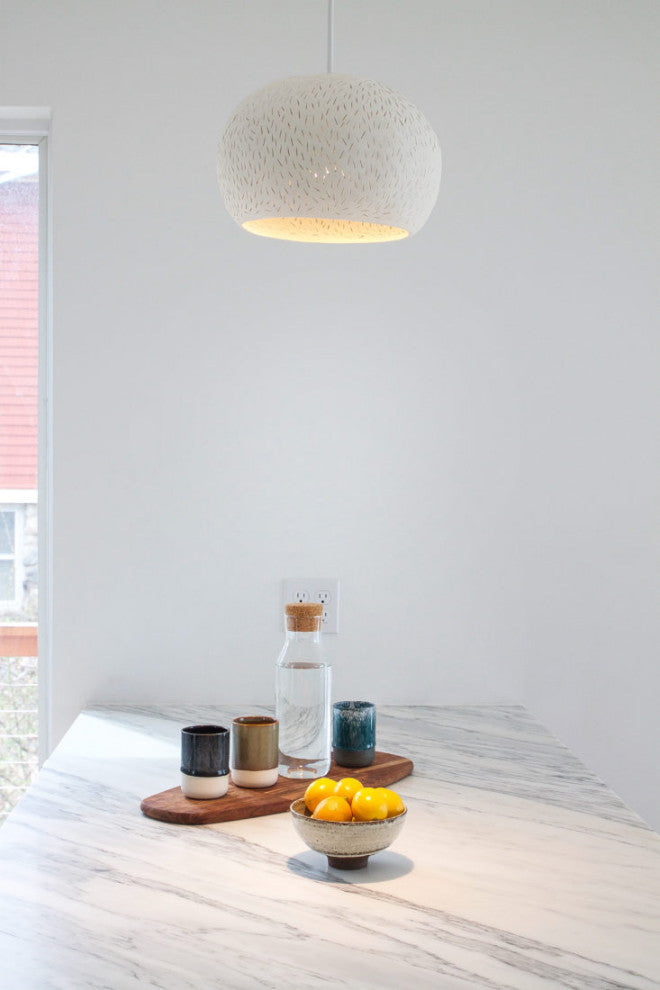 Ceiling Light: Large Claylight Pendant, Line Pattern, Led Bulb