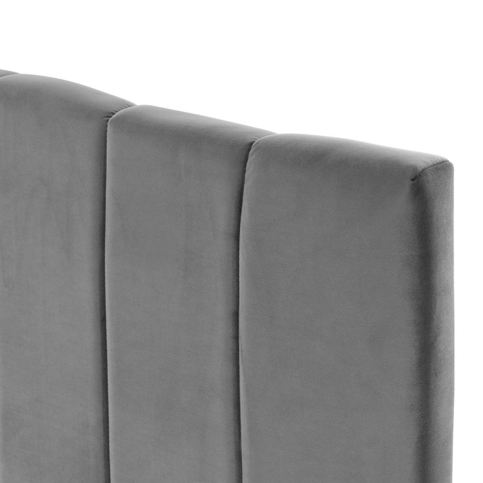 Tufted Headboard, Twin Size, Velvet, Dark Gray, Modern Contemporary