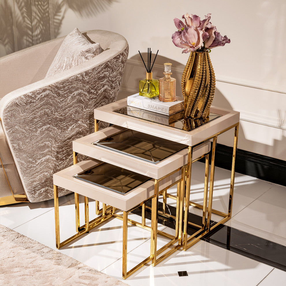 Carmela Nesting Tables Set of 3 Shimmering Ivory